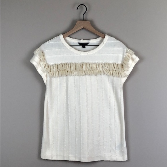 Banana Republic Tops - Banana Republic Short-Sleeve Cream Fringe Top (XS)